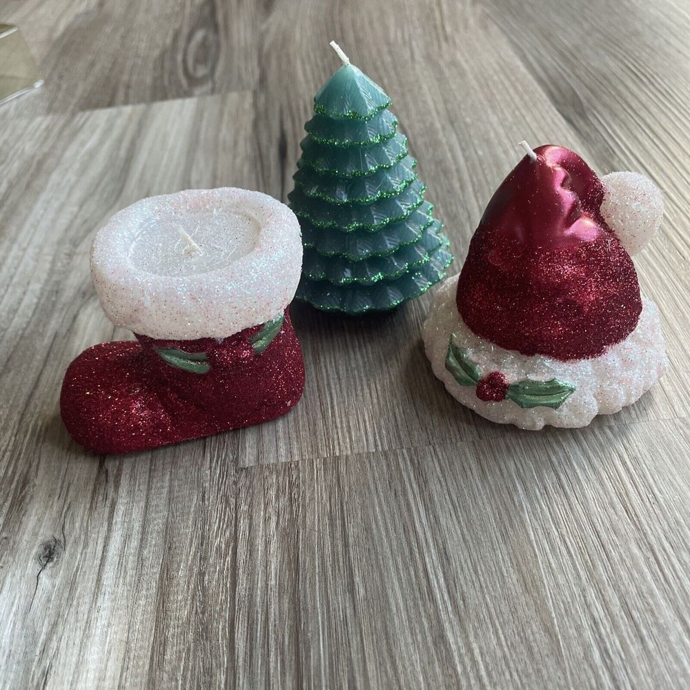 Set‎ of 3 3D Holiday Time Sculpted Candle Christmas Trees New in Container